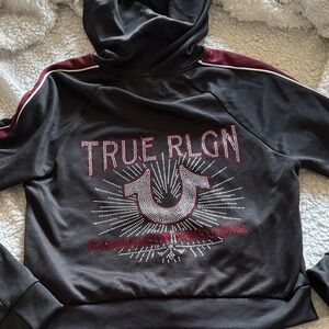 True Religion Black Hoodie with Burgundy Details